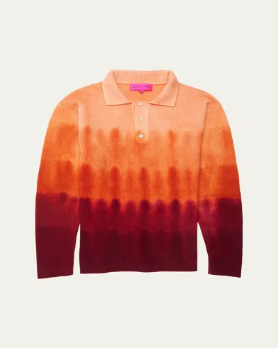 The Elder Statesman Men's Gradient Dye Cashmere Polo Sweater In Filthy Orangemerlot