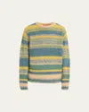 The Elder Statesman Striped Jumper In Wheat/turquoise/slate/sunshine