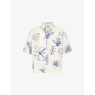The Elder Statesman Floral-print Relaxed-fit Cotton And Silk Shirt In Natural W/ Atlantic