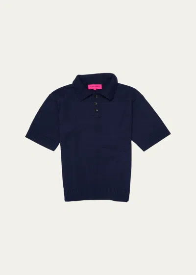 The Elder Statesman Men's Solid Knit Polo Shirt In Navy