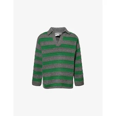 The Elder Statesman Mens Fern/granite Dume Striped Cashmere Jumper In Green