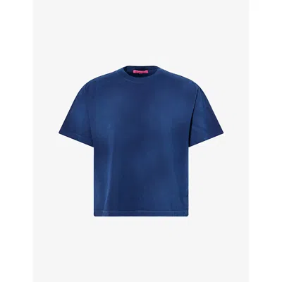 The Elder Statesman Mens Newblue Oversized Sun-bleached Cotton-cashmere Blend T-shirt In Blue