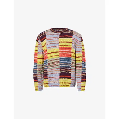 The Elder Statesman Mens Patchwork Multi Patchwork-scrap Patterned Long-sleeve Knitted Jumper