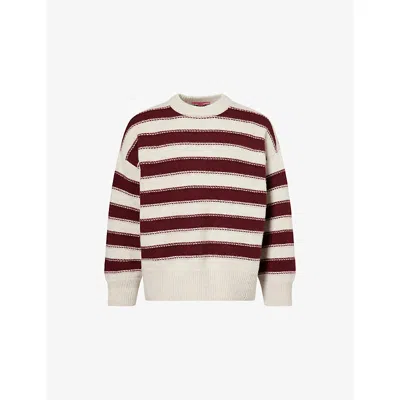 The Elder Statesman Mens White/maroon Pali Braided-stripe Crewneck Cashmere Jumper In Multi