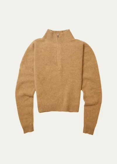 The Elder Statesman Mock-neck Half-zip Cashmere Sweater In Brown