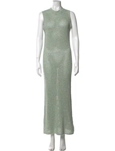 Pre-owned The Elder Statesman Mock Neck Long Dress In Green