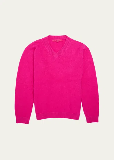 The Elder Statesman Monterey Three-quarter Sleeve Cashmere Sweater In 672 Electric Pink