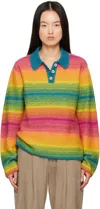 The Elder Statesman Multicolor Blurry Stripe Rugby Polo In D377 Blurry Stripe