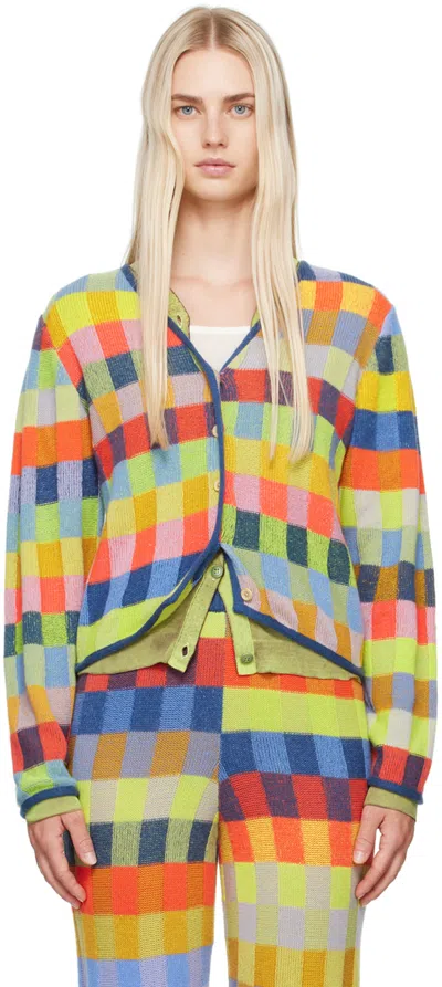 The Elder Statesman Multicolor Check Cardigan In Rib Check Multi