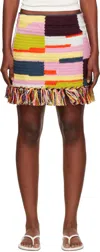 The Elder Statesman Multicolor Crochet Fringe Miniskirt