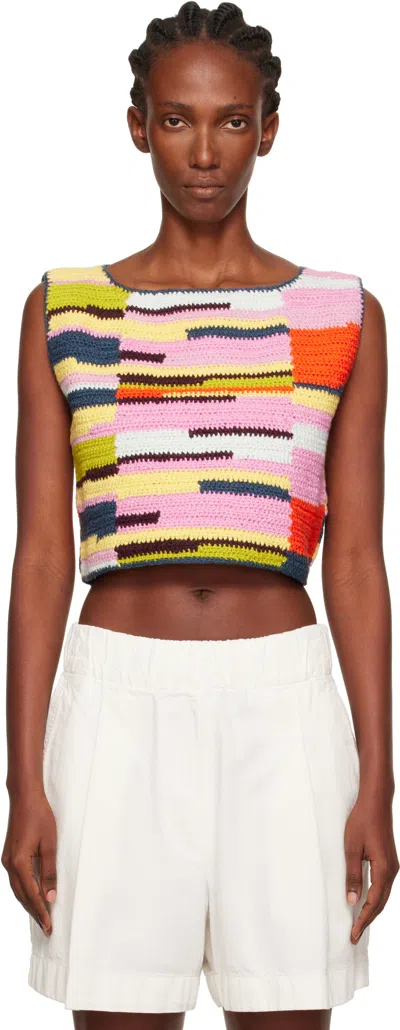 The Elder Statesman Multicolor Crochet Sleeveless Top