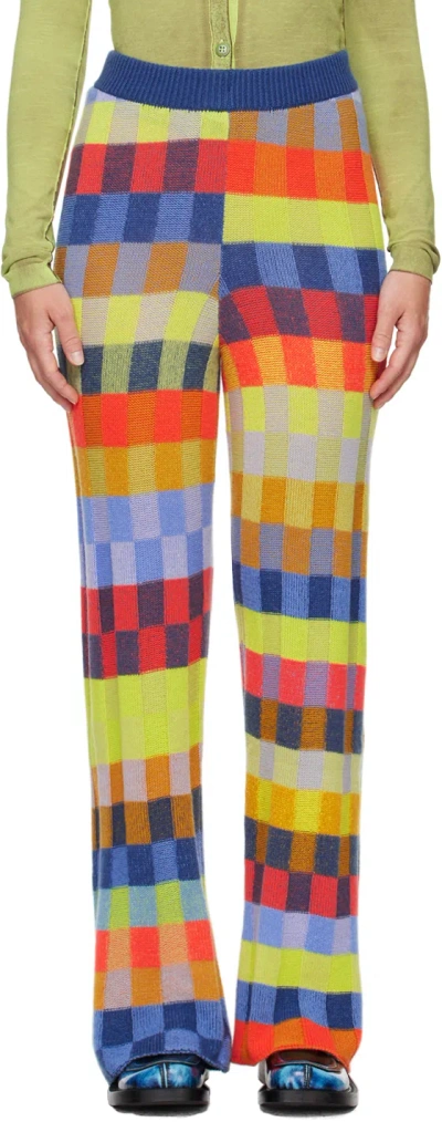 The Elder Statesman Multicolor Flared Lounge Pants In Rib Check Multi