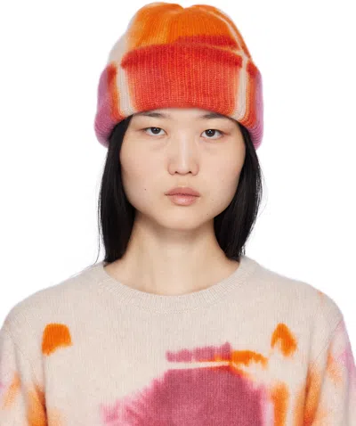 The Elder Statesman Multicolor Rorschach Beanie In Orange