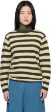 The Elder Statesman Sinful Stripe Cashmere Sweater In D339 New Olive/white