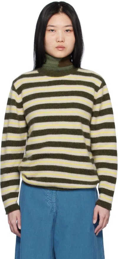 The Elder Statesman Multicolor Sinful Stripe Sweater In D339 New Olive/white