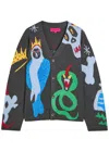 The Elder Statesman Mythical Creatures Intarsia Cashmere-blend Cardigan In Gray