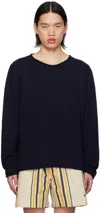 THE ELDER STATESMAN NAVY CREWNECK SWEATER