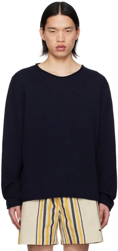 The Elder Statesman Navy Crewneck Jumper In Black