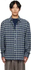 The Elder Statesman Navy Dune Plaid Beach Shirt In Blue