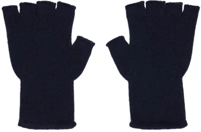 The Elder Statesman Navy Fingerless Gloves In Black