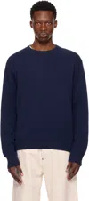 The Elder Statesman Navy Simple Crew Sweater In Blue