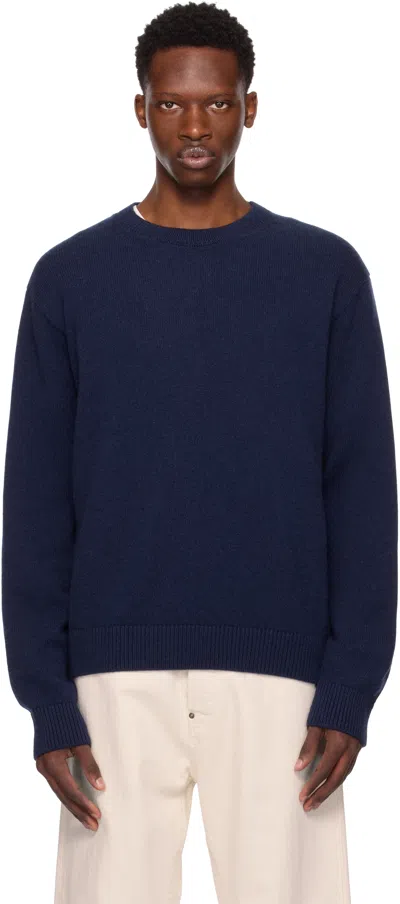 The Elder Statesman Navy Simple Crew Sweater In Blue