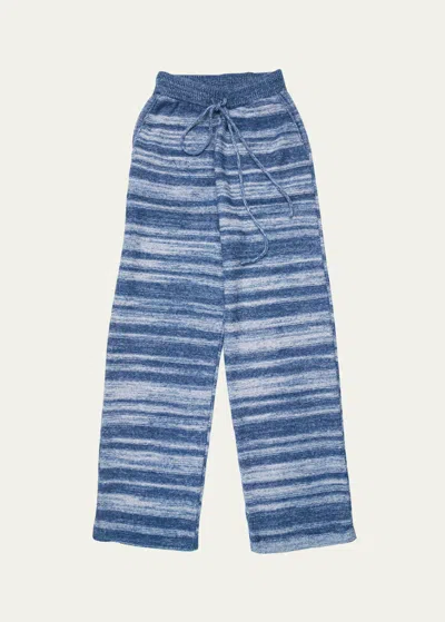 The Elder Statesman Nimbus Crest Stripe Knit Cashmere Pants In Chalksea Blue