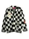 The Elder Statesman Nora Lite Creatures Check-pattern Embroidered Cardigan In Black