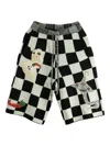 The Elder Statesman Nora Lite Creatures Check-pattern Embroidered Shorts In Black