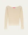 The Elder Statesman Nora Lite Knit Fringe Long-sleeve Sweater In Neutral