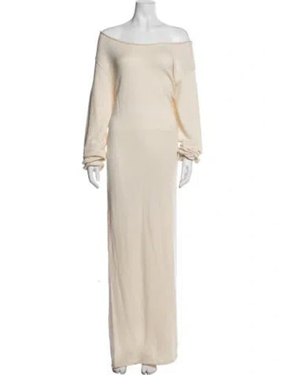 Pre-owned The Elder Statesman Off-the-shoulder Long Dress In Neutrals