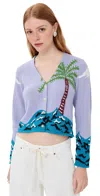 The Elder Statesman Palm Beach Cardigan Palm Multi In Blue