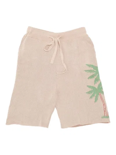 The Elder Statesman Palm-tree Drawstring Shorts In Neutral