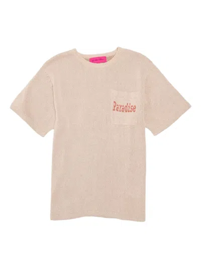 The Elder Statesman Paradise Palm-tree Chest-pocket T-shirt In Neutral