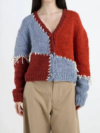 The Elder Statesman Patchwork Boucle Cardigan In Earth Multi