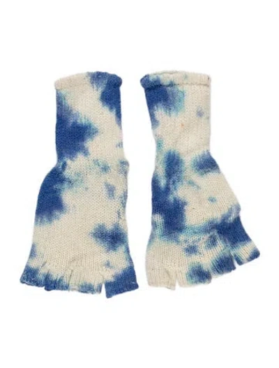 Pre-owned The Elder Statesman Pattern Print Cashmere Fingerless Knit Gloves In Blue