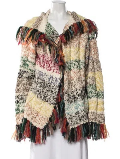Pre-owned The Elder Statesman Patterned Open Front Sweater In Neutral