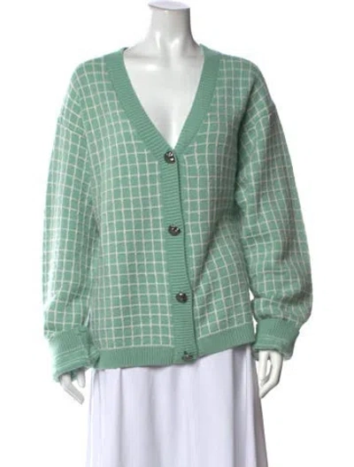 Pre-owned The Elder Statesman Patterned V-neck Sweater In Green
