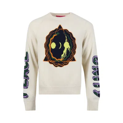 Pre-owned The Elder Statesman Peace And Unity Raglan Crew 'ivory'