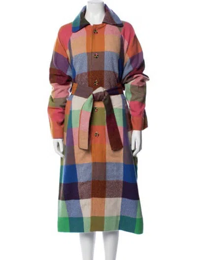 Pre-owned The Elder Statesman Plaid Print Coat In Green