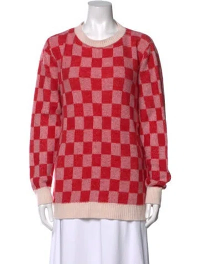 Pre-owned The Elder Statesman Plaid Print Crew Neck Sweater In Pink