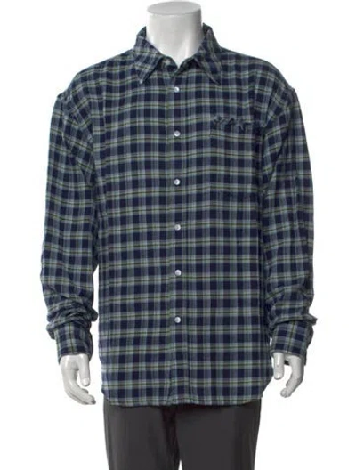Pre-owned The Elder Statesman Plaid Print Long Sleeve Shirt W/ Tags In Blue