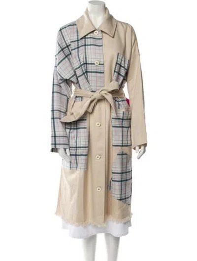 Pre-owned The Elder Statesman Plaid Print Trench Coat In Neutral