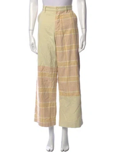 Pre-owned The Elder Statesman Plaid Print Wide Leg Pants In Neutrals