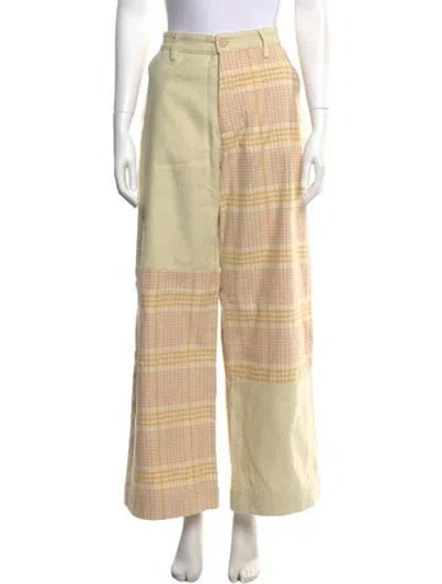 Pre-owned The Elder Statesman Plaid Print Wide Leg Pants W/ Tags In Neutral