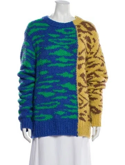 Pre-owned The Elder Statesman Printed Crew Neck Sweater In Blue