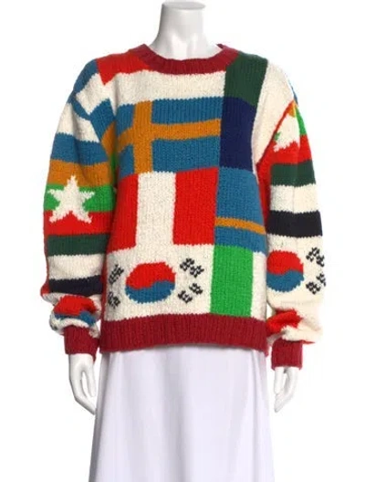 Pre-owned The Elder Statesman Printed Crew Neck Sweater In Red