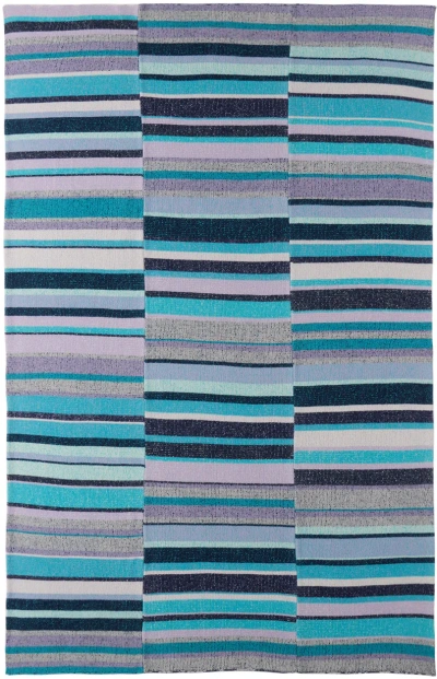 The Elder Statesman Purple & Blue Stripe Super Soft Blanket In Wis/nvy/mib/ivr