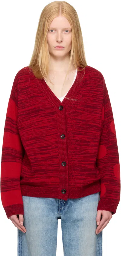 The Elder Statesman Red Stripe Polka Dot Swan Cardigan