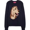 The Elder Statesman Retriever Intarsia Raglan Sleeve Cashmere Crewneck Sweater In 410 Navy